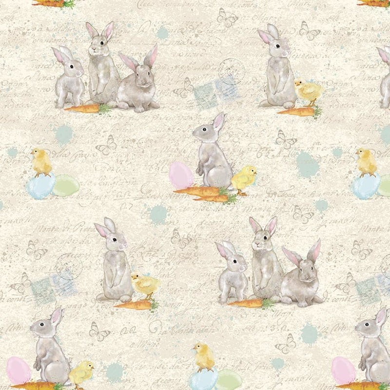 Bella Bunnies Allover Bunnies and Chicks - 8038-14 Cream
