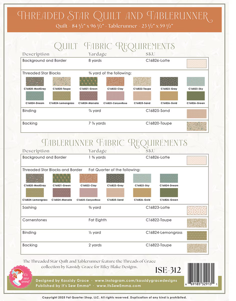 It's Sew Emma - The Threaded Star Quilt and Table Runner Pattern