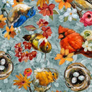 JOYFUL GARDEN - Bird Toss - Chambray - Fabric Bash