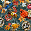 JOYFUL GARDEN - Bird Toss - Teal - Fabric Bash