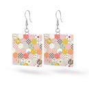 Leather Square Earrings BloomBerry - Fabric Bash