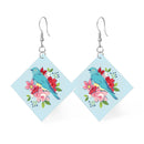 Leather Square Earrings Bluebird - Fabric Bash