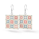 Leather Square Earrings Countryside - Fabric Bash
