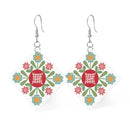 Leather Square Earrings Prairie - Fabric Bash