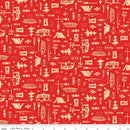 Happy Haven - Quilting Cotton Fabric- Let's Camp - Red