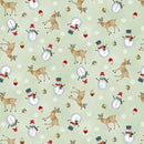Nordic Holiday Village-Quilting Fabric-Tossed Reindeer-Light Sage Multi - Fabric Bash