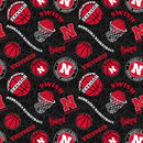 Pre-Order UNL Nebraska Husker - Quilting Fabric - Basketball - Black - Fabric Bash