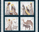Silent Night - Quilting Fabric -Pillow Blocks Panel 36"-Navy - Fabric Bash