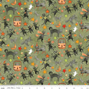 Spooky- Quilting Fabric - Cats - Green - Fabric Bash