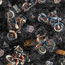 Stars, Stripes, & Steel GRUNGE BIKER TOSS BLACK - Fabric Bash