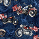 Stars, Stripes, & Steel MOTORCYCLES & AMERICAN FLAGS NAVY - Fabric Bash