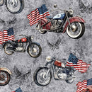 Stars, Stripes, & Steel MOTORCYCLES & AMERICAN FLAGS STEEL - Fabric Bash
