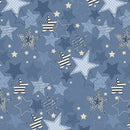 Stripes and Stars-Quilting Cotton Fabric- Large Stars-Blue Tonal - Fabric Bash