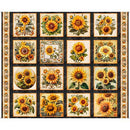 Sunflower Serenade - Quilting Fabric - Sunflower Picture Patches - Charcoal - Fabric Bash