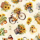 Sunflower Serenade - Quilting Fabric - Sunflowers & Bikes - Oatmeal - Fabric Bash