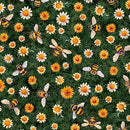 Sunflower Serenade - Quilting Fabric - Sunflowers & Bumble Bees - Forest - Fabric Bash