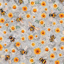 Sunflower Serenade - Quilting Fabric - Sunflowers & Bumble Bees - Light Gray - Fabric Bash
