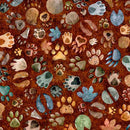 Terrors of the Pleistocene - Quilting Cotton - Animal Tracks - Cayenne - Fabric Bash