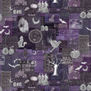 Witch's Tale -Quilting Cotton Fabric- Digital Collage- Dark Lilac - Fabric Bash