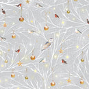 Woodland Wonder Flannel - Birds/Ornaments on Gray - Fabric Bash