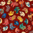 Yippie Ki Yay - Boots & Hats - Brick - Fabric Bash