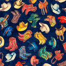 Yippie Ki Yay - Boots & Hats - Navy - Fabric Bash