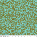 Zinnias - Zinnia Leaves Aqua - Fabric Bash