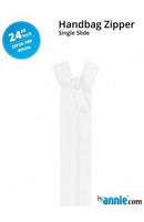 24" Single Slide Zipper - White - Fabric Bash