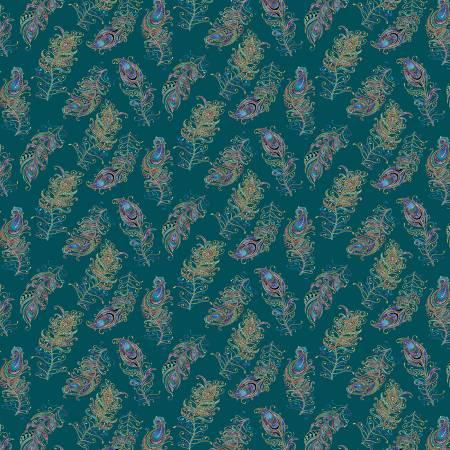 Dark Teal Feathers 108in Wide Back - Fabric Bash